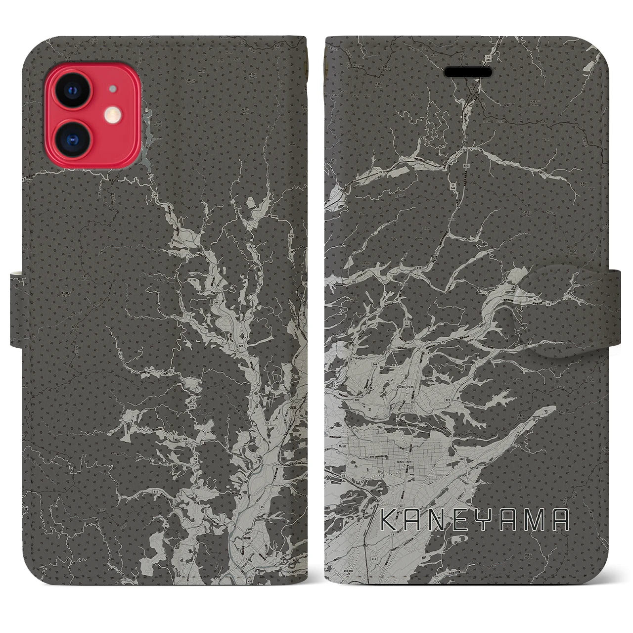 【金山(山形県)】地図柄iPhoneケース(手帳タイプ)モノトーン・iPhone 11 用