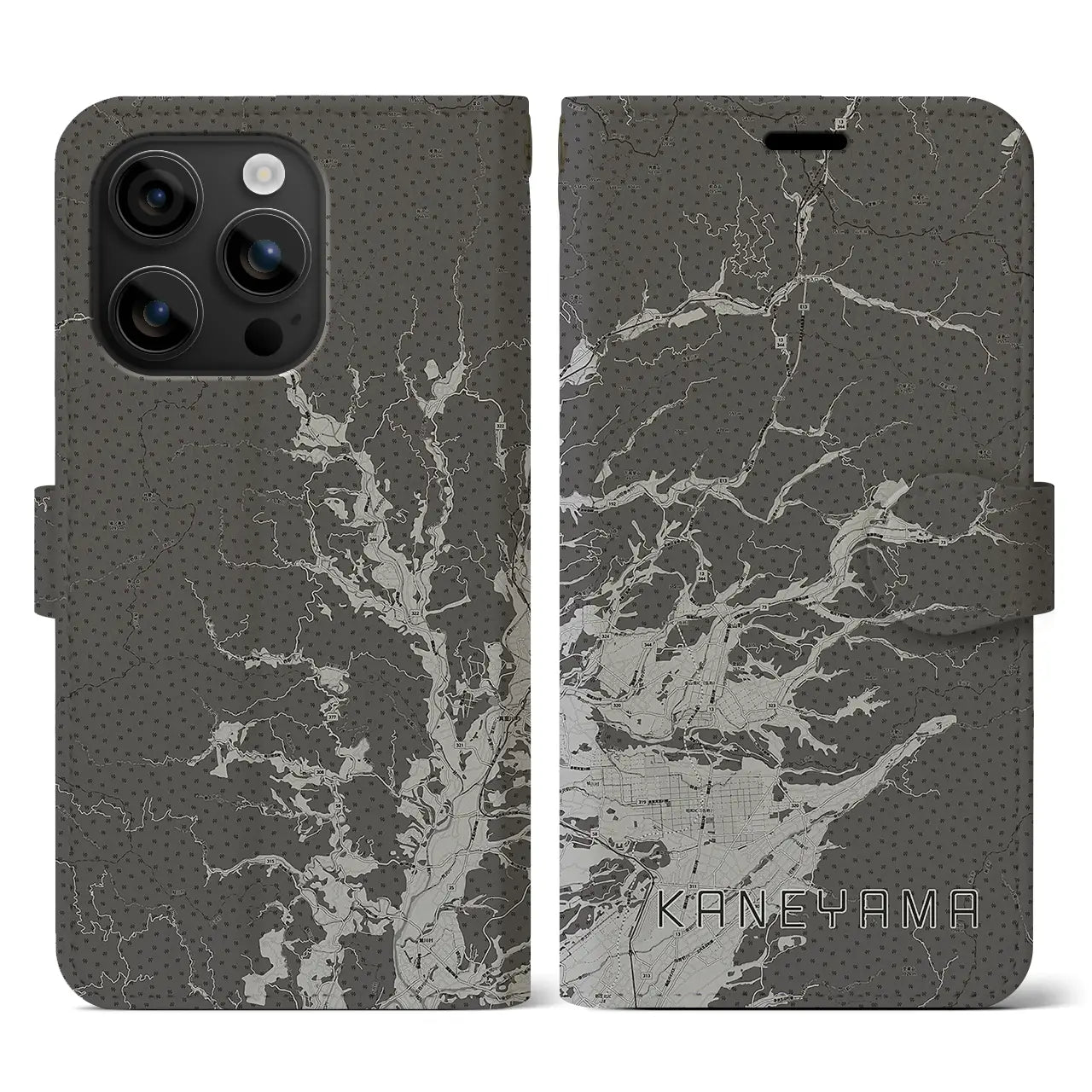 【金山(山形県)】地図柄iPhoneケース(手帳タイプ)モノトーン・iPhone 16 用