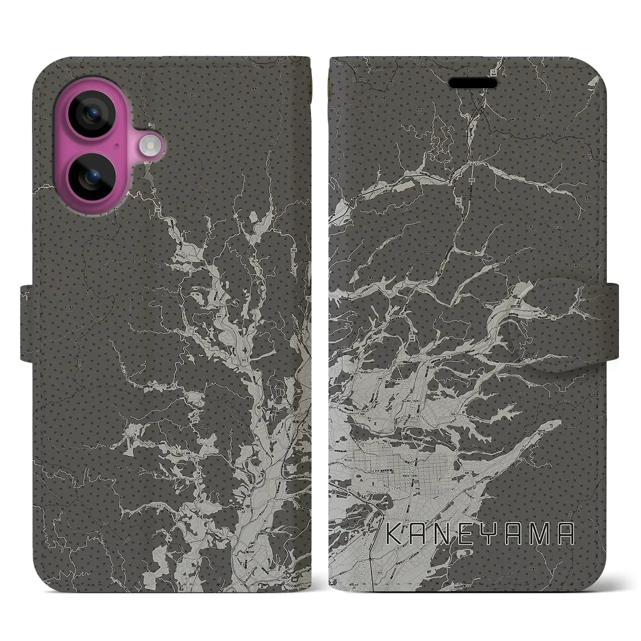 【金山(山形県)】地図柄iPhoneケース(手帳タイプ)モノトーン・iPhone 16 Pro 用