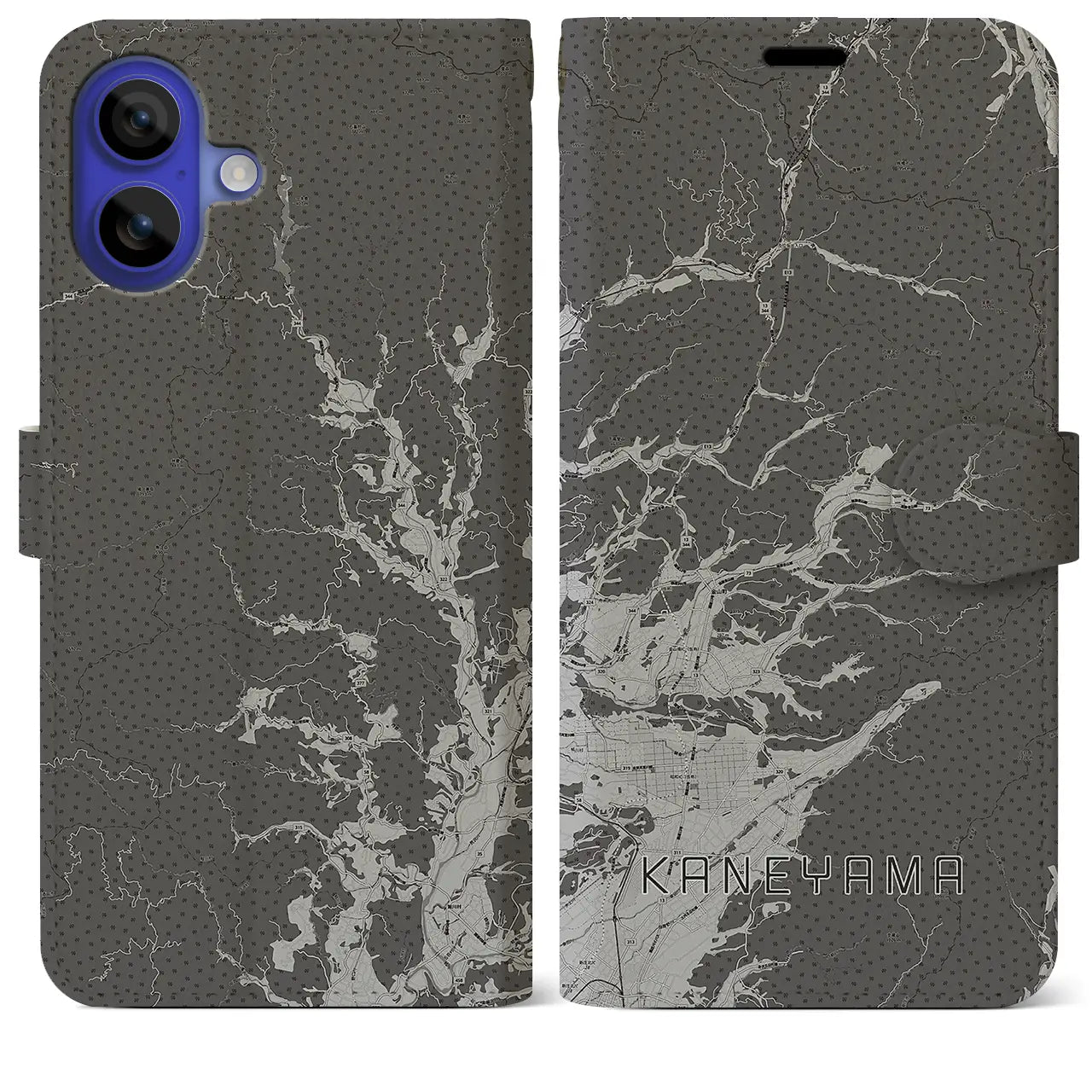 【金山(山形県)】地図柄iPhoneケース(手帳タイプ)モノトーン・iPhone 16 Pro Max 用