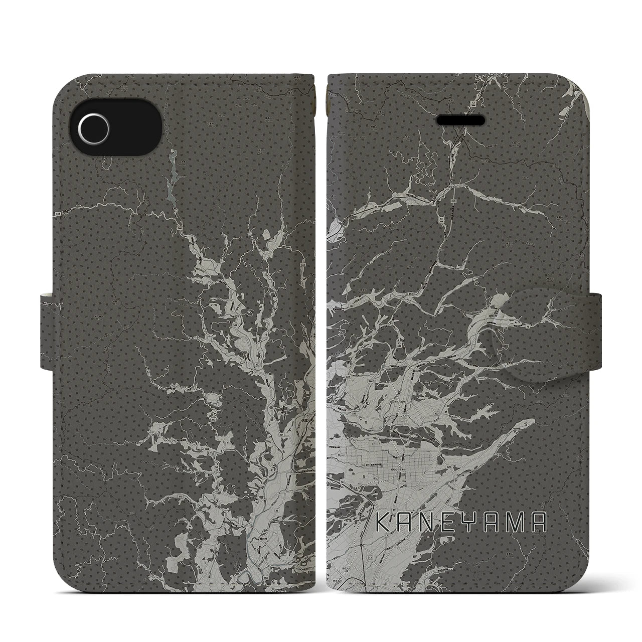 【金山(山形県)】地図柄iPhoneケース(手帳タイプ)モノトーン・iPhone SE(第3 / 第2世代) / 8 / 7 / 6s / 6 用