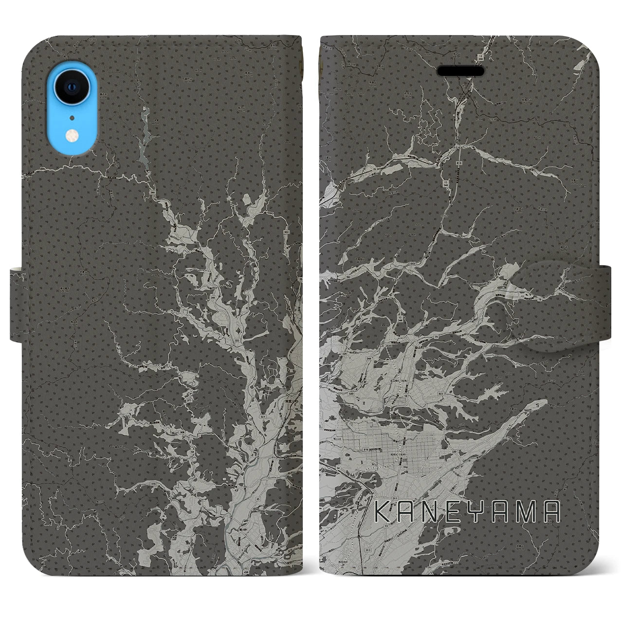 【金山(山形県)】地図柄iPhoneケース(手帳タイプ)モノトーン・iPhone XR 用