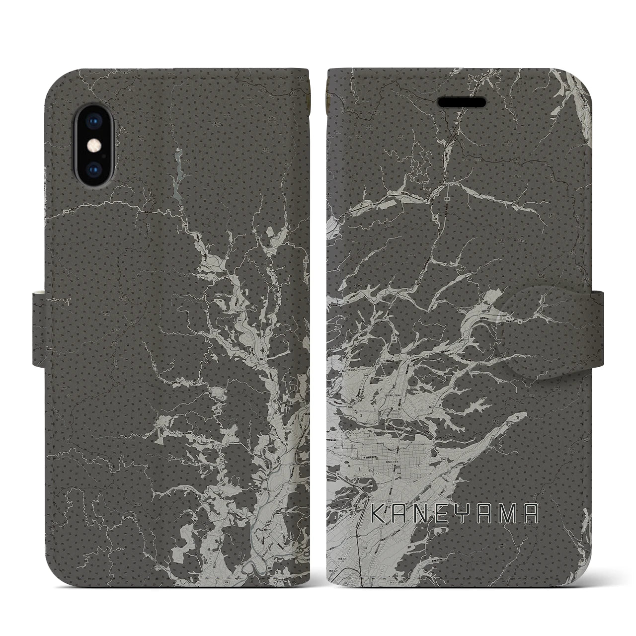 【金山(山形県)】地図柄iPhoneケース(手帳タイプ)モノトーン・iPhone XS / X 用
