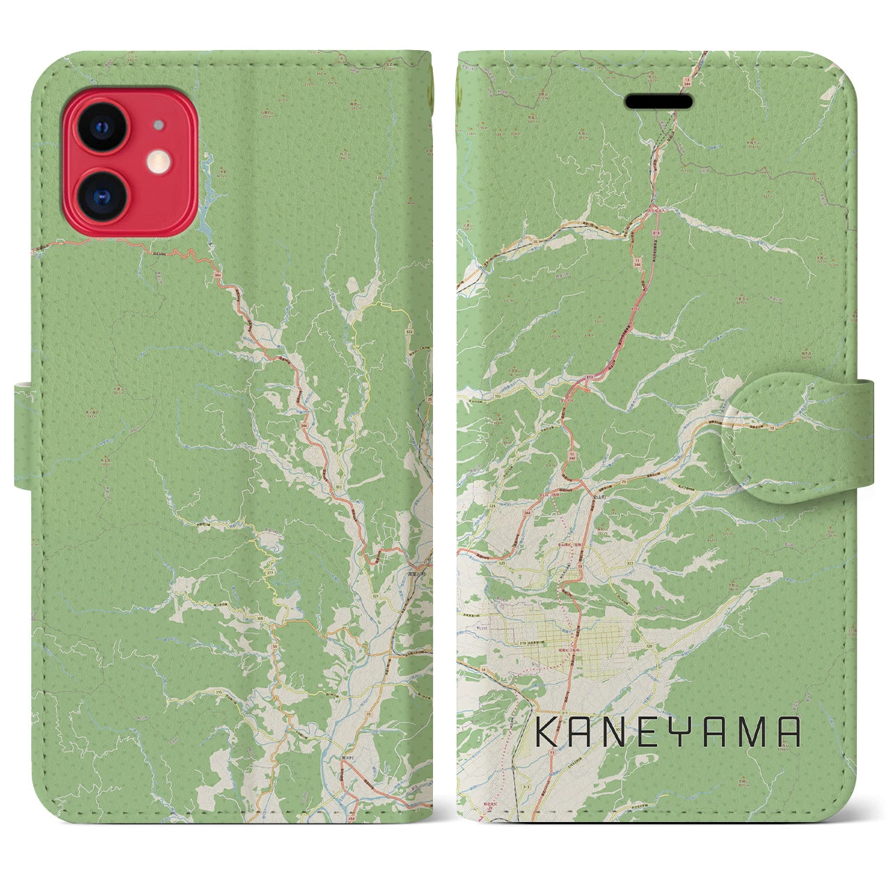 【金山(山形県)】地図柄iPhoneケース(手帳タイプ)ナチュラル・iPhone 11 用