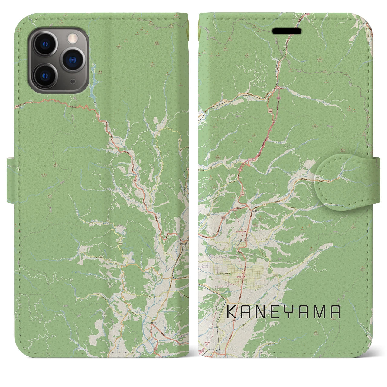 【金山(山形県)】地図柄iPhoneケース(手帳タイプ)ナチュラル・iPhone 11 Pro Max 用
