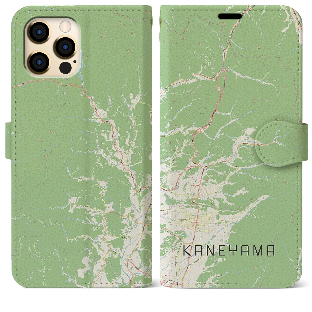 【金山(山形県)】地図柄iPhoneケース(手帳タイプ)ナチュラル・iPhone 12 Pro Max 用