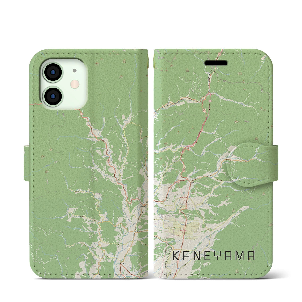 【金山(山形県)】地図柄iPhoneケース(手帳タイプ)ナチュラル・iPhone 12 mini 用