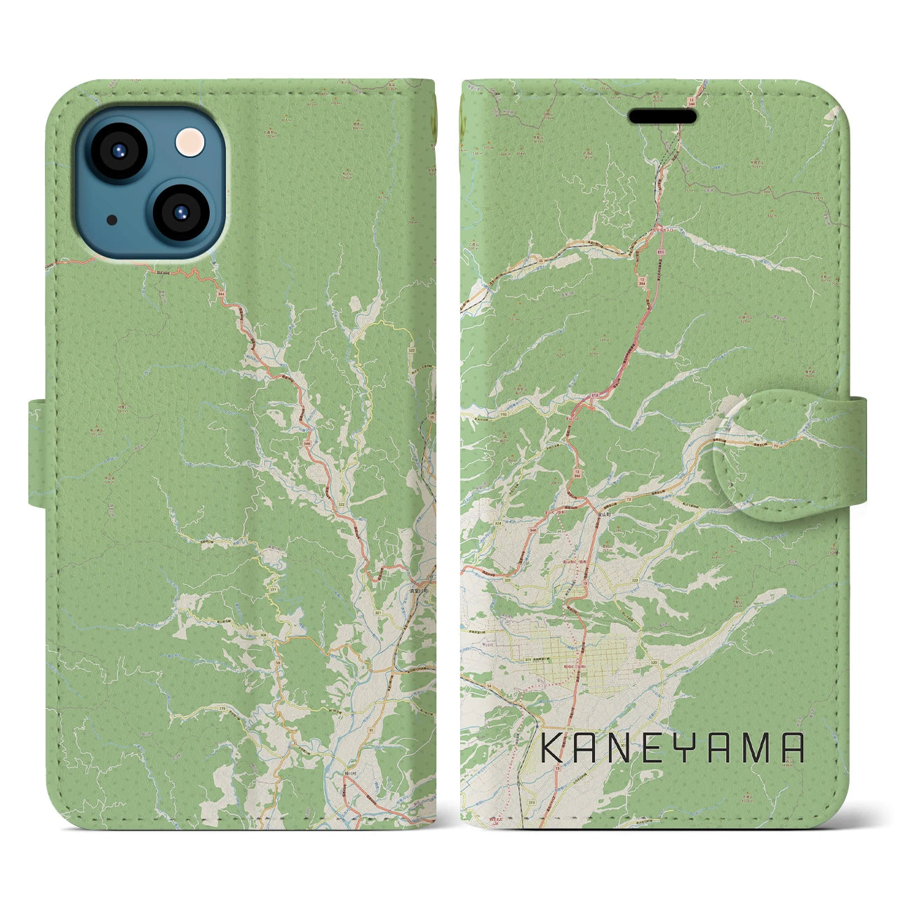 【金山(山形県)】地図柄iPhoneケース(手帳タイプ)ナチュラル・iPhone 13 用