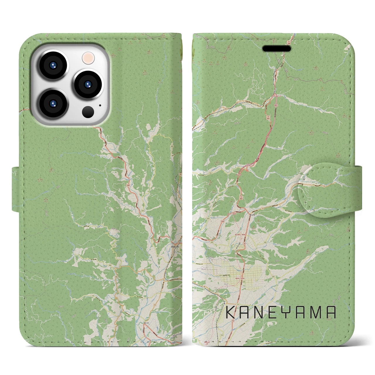 【金山(山形県)】地図柄iPhoneケース(手帳タイプ)ナチュラル・iPhone 13 Pro 用