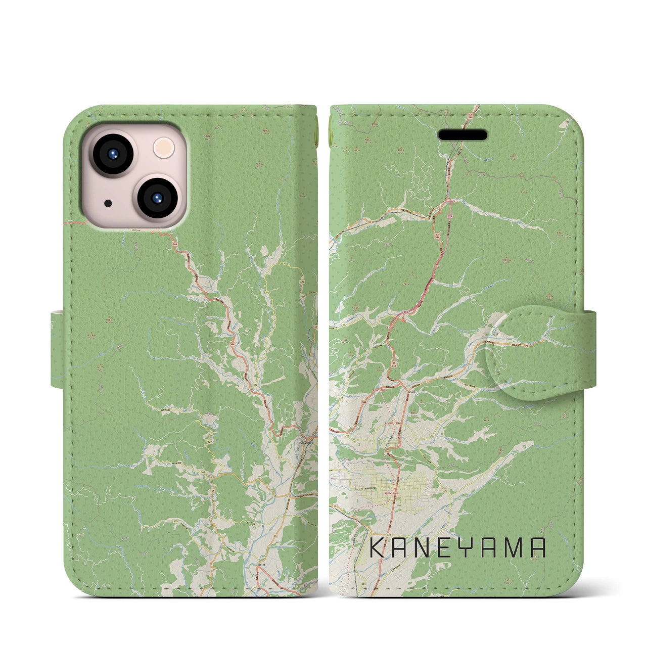 【金山(山形県)】地図柄iPhoneケース(手帳タイプ)ナチュラル・iPhone 13 mini 用