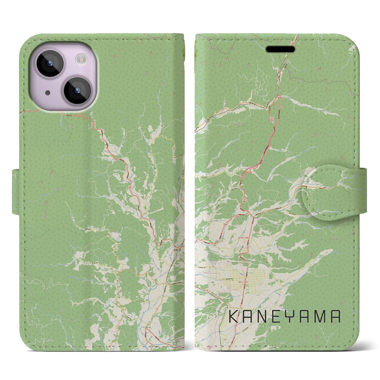 【金山(山形県)】地図柄iPhoneケース(手帳タイプ)ナチュラル・iPhone 14 用
