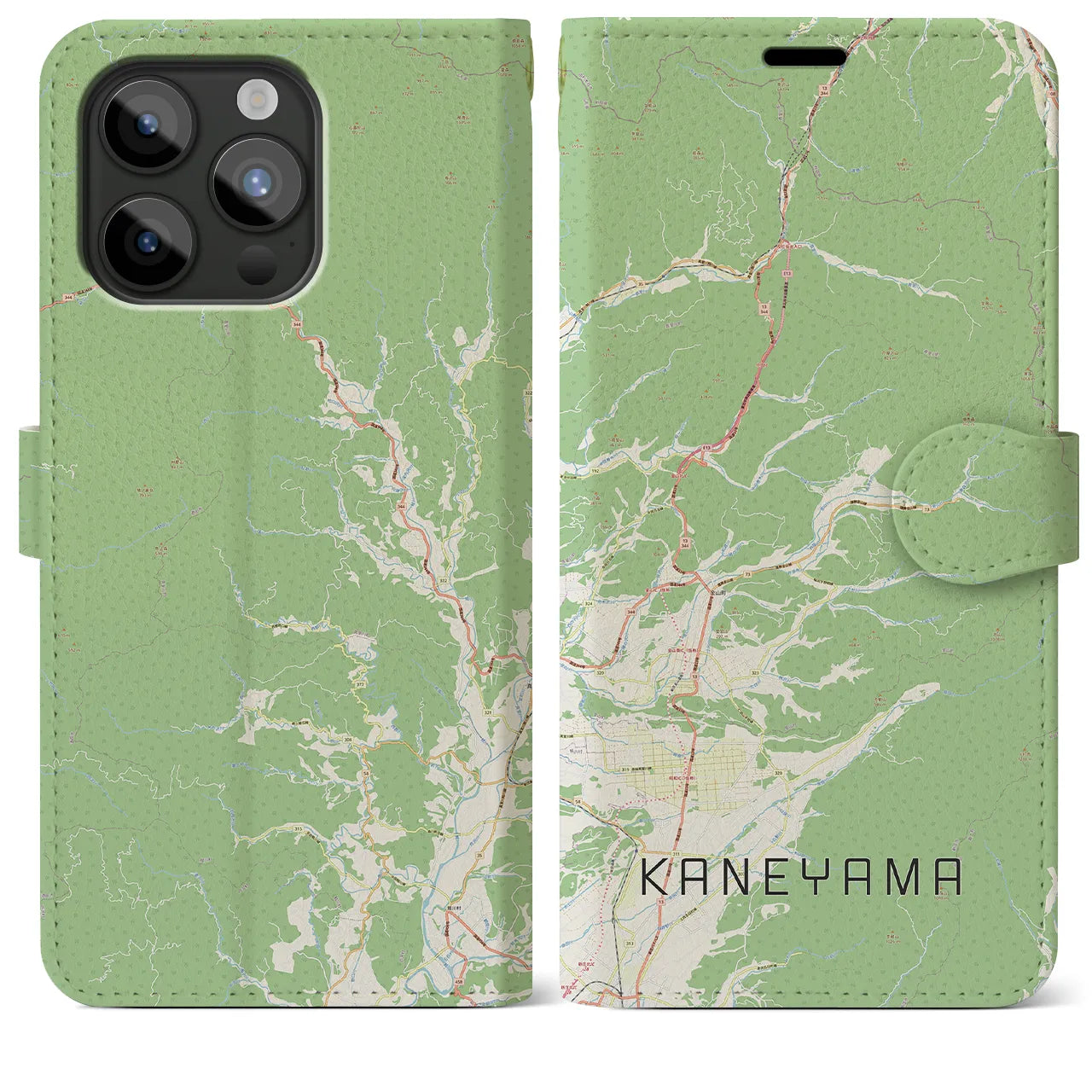 【金山(山形県)】地図柄iPhoneケース(手帳タイプ)ナチュラル・iPhone 15 Pro Max 用