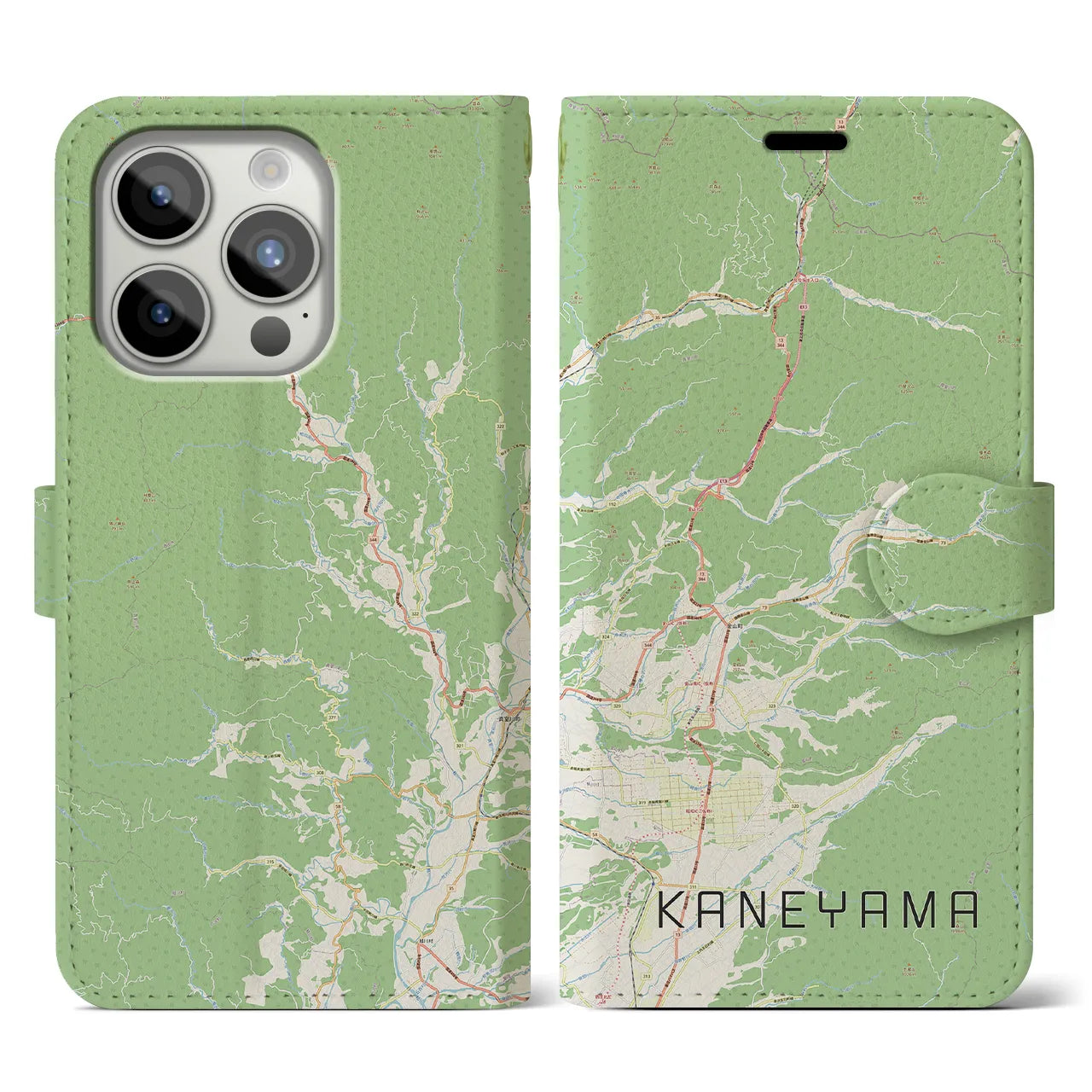 【金山(山形県)】地図柄iPhoneケース(手帳タイプ)ナチュラル・iPhone 15 Pro 用