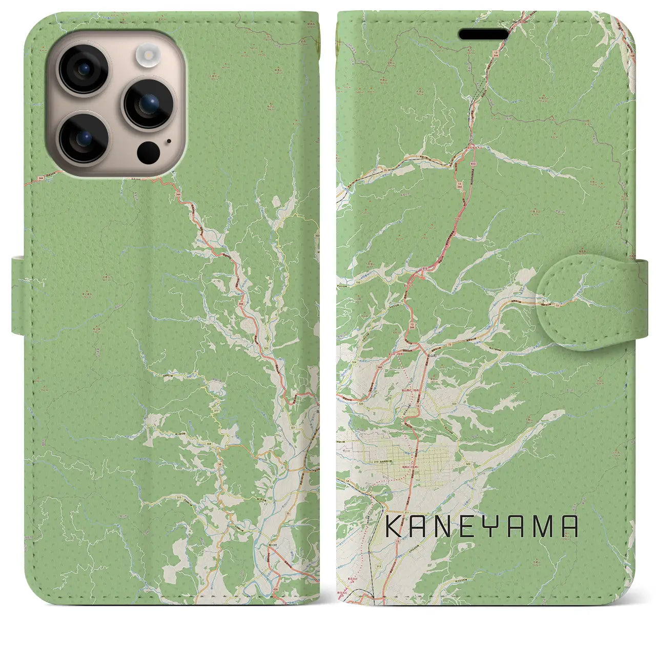 【金山(山形県)】地図柄iPhoneケース(手帳タイプ)ナチュラル・iPhone 16 Plus 用