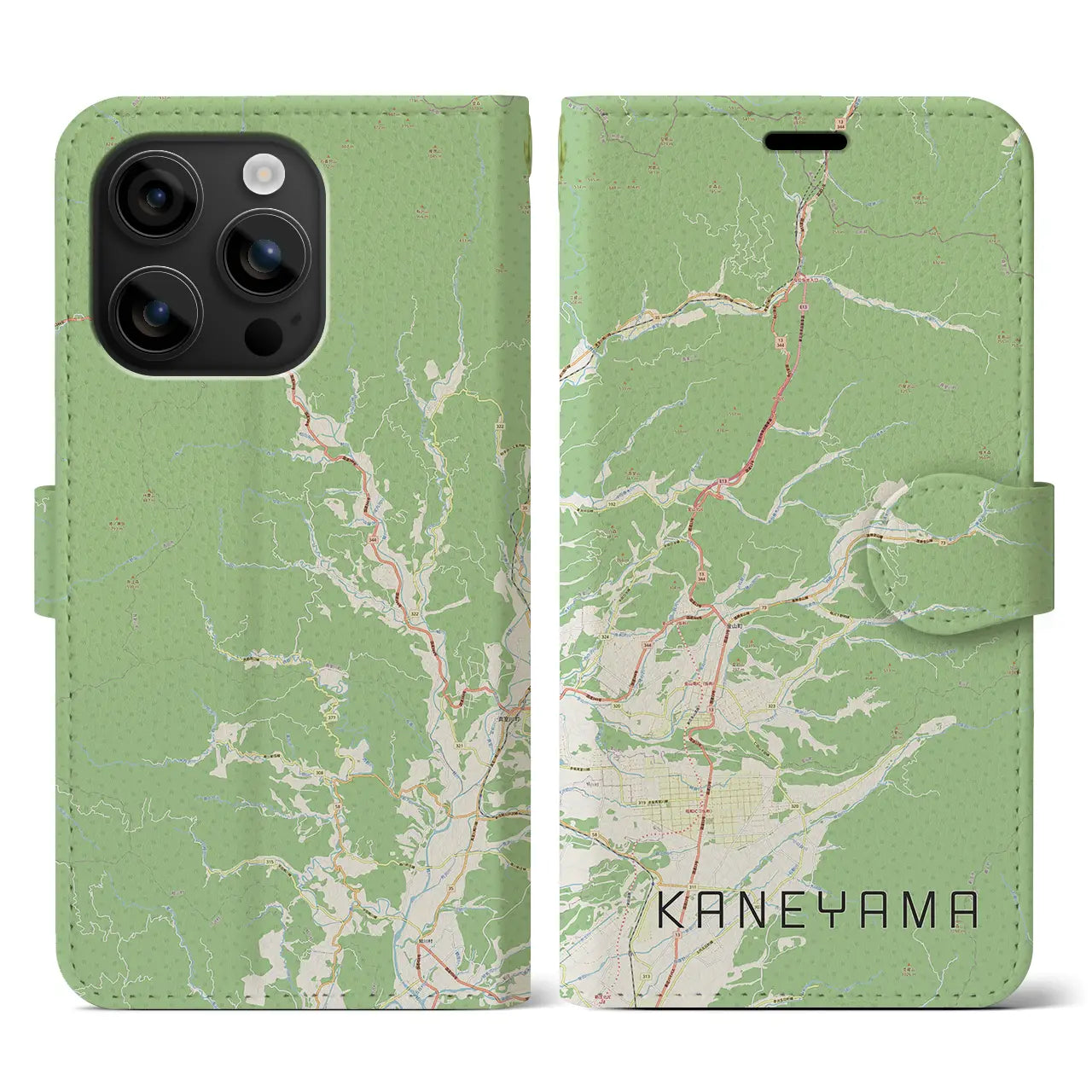 【金山(山形県)】地図柄iPhoneケース(手帳タイプ)ナチュラル・iPhone 16 用
