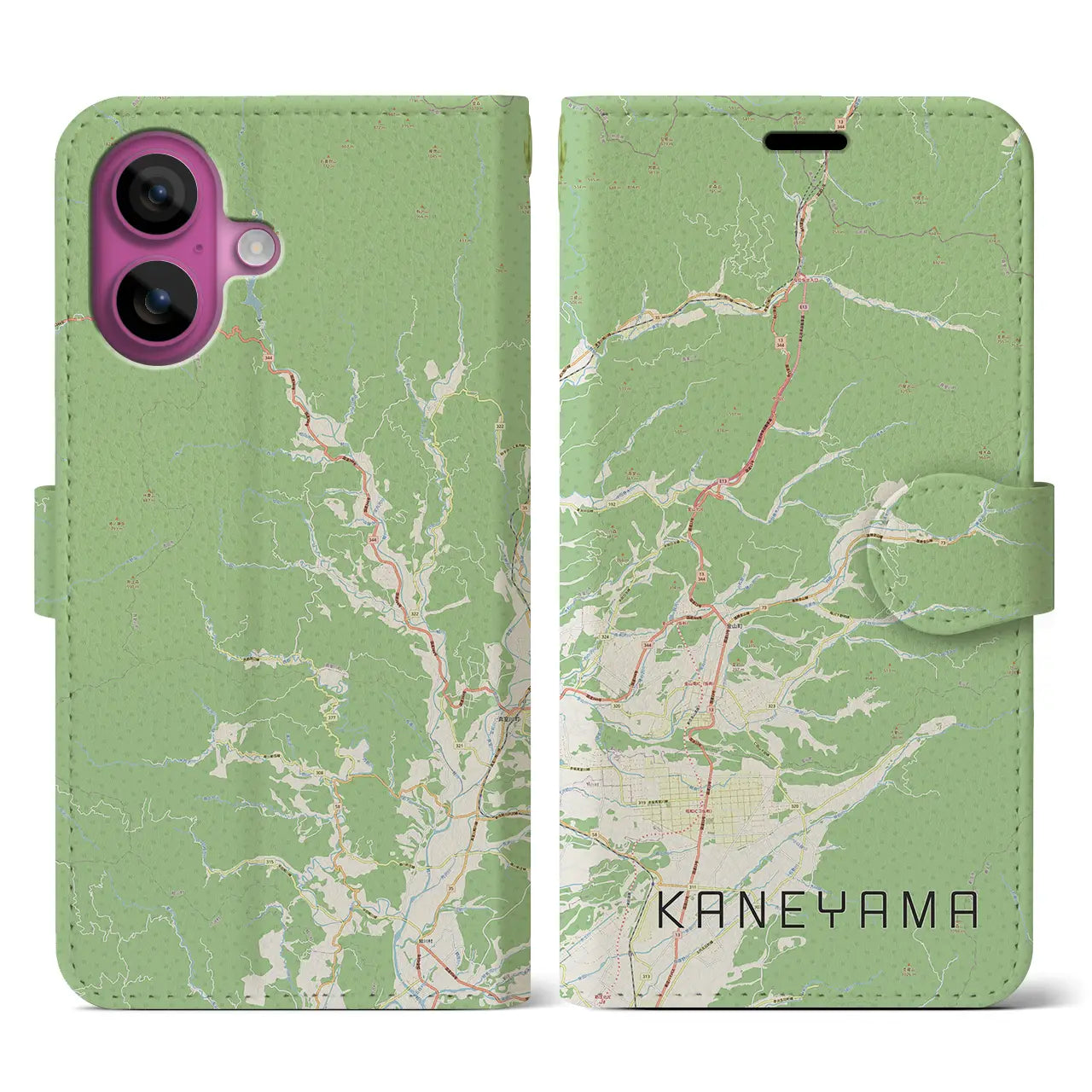 【金山(山形県)】地図柄iPhoneケース(手帳タイプ)ナチュラル・iPhone 16 Pro 用