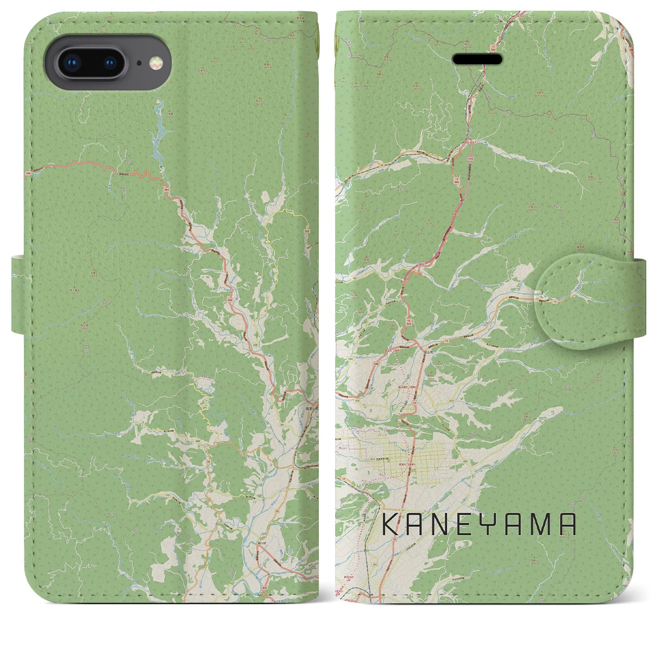 【金山(山形県)】地図柄iPhoneケース(手帳タイプ)ナチュラル・iPhone 8Plus /7Plus / 6sPlus / 6Plus 用
