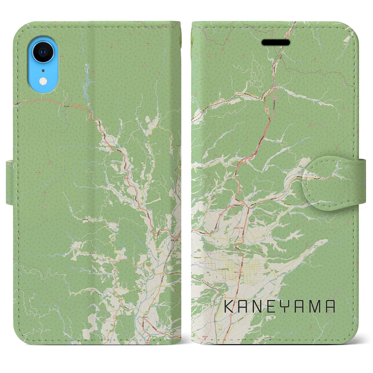 【金山(山形県)】地図柄iPhoneケース(手帳タイプ)ナチュラル・iPhone XR 用