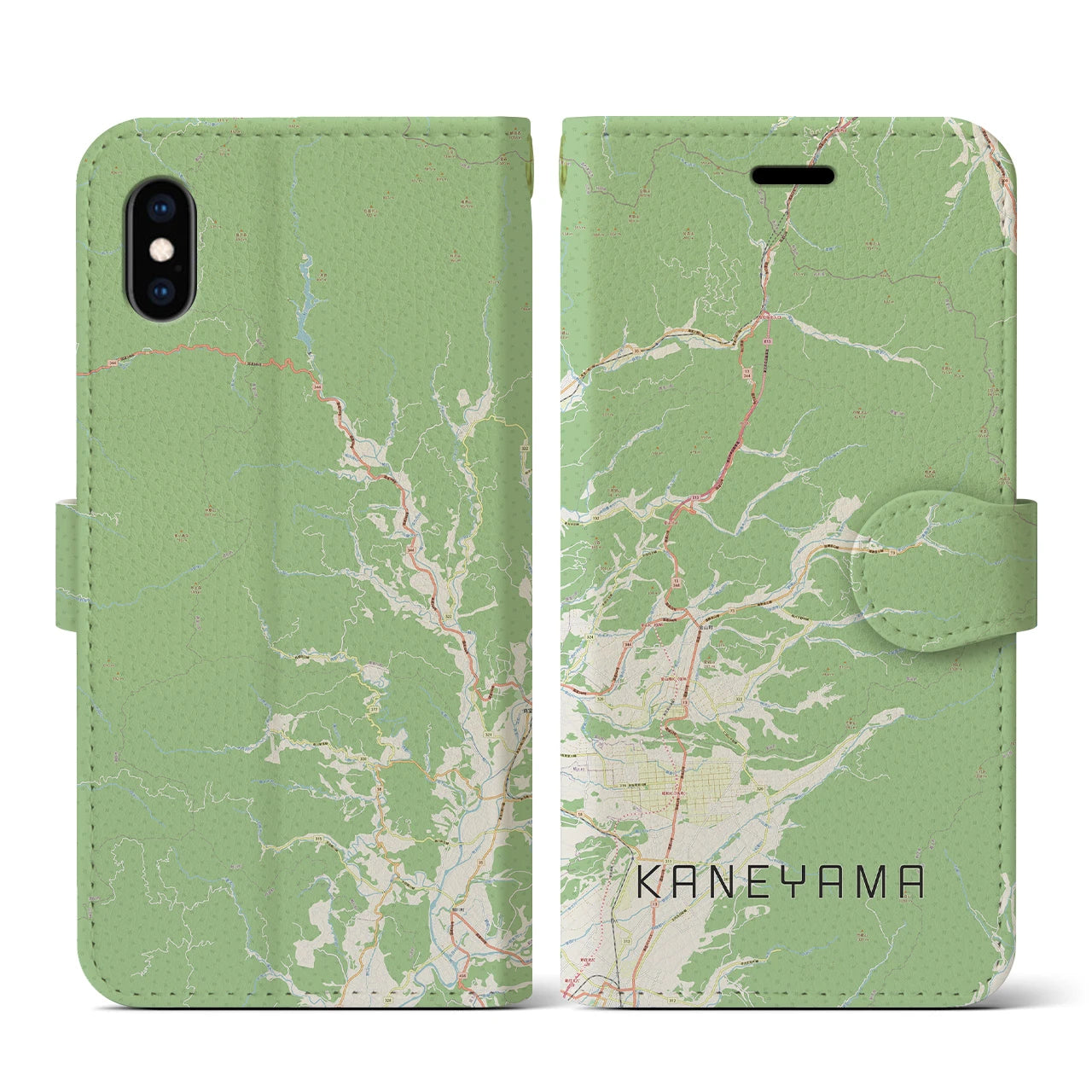 【金山(山形県)】地図柄iPhoneケース(手帳タイプ)ナチュラル・iPhone XS / X 用