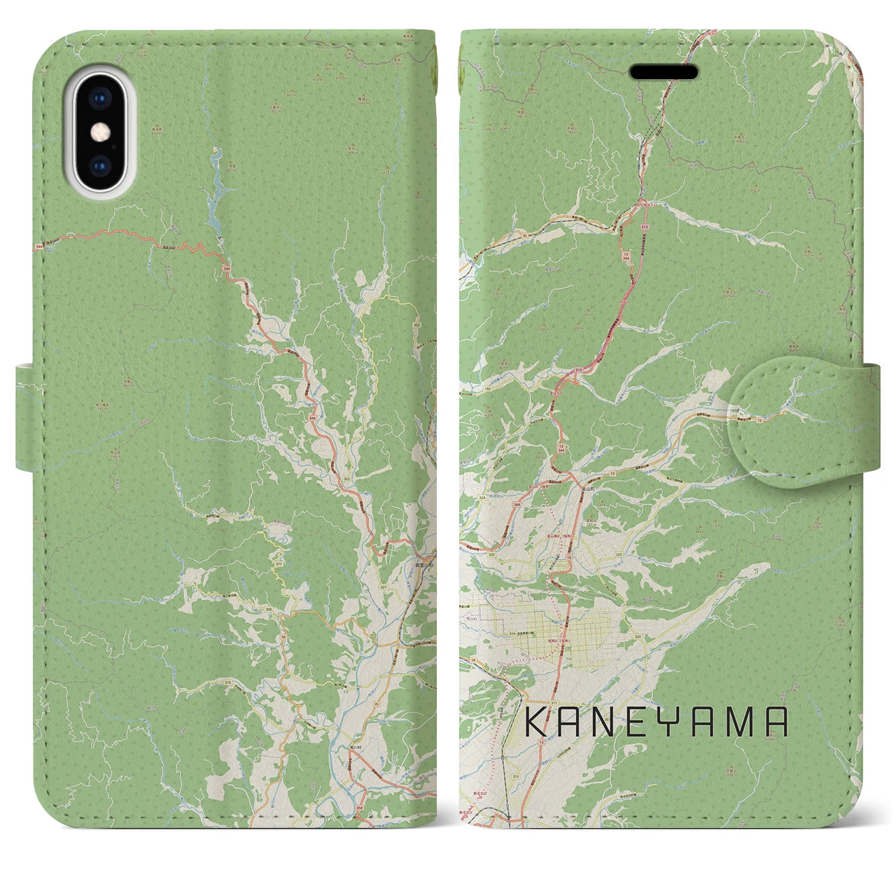 【金山(山形県)】地図柄iPhoneケース(手帳タイプ)ナチュラル・iPhone XS Max 用
