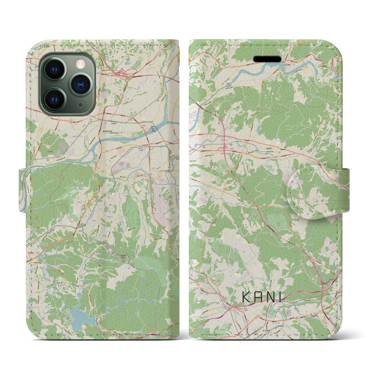 【可児(岐阜県)】地図柄iPhoneケース(手帳タイプ)ナチュラル・iPhone 11 Pro 用