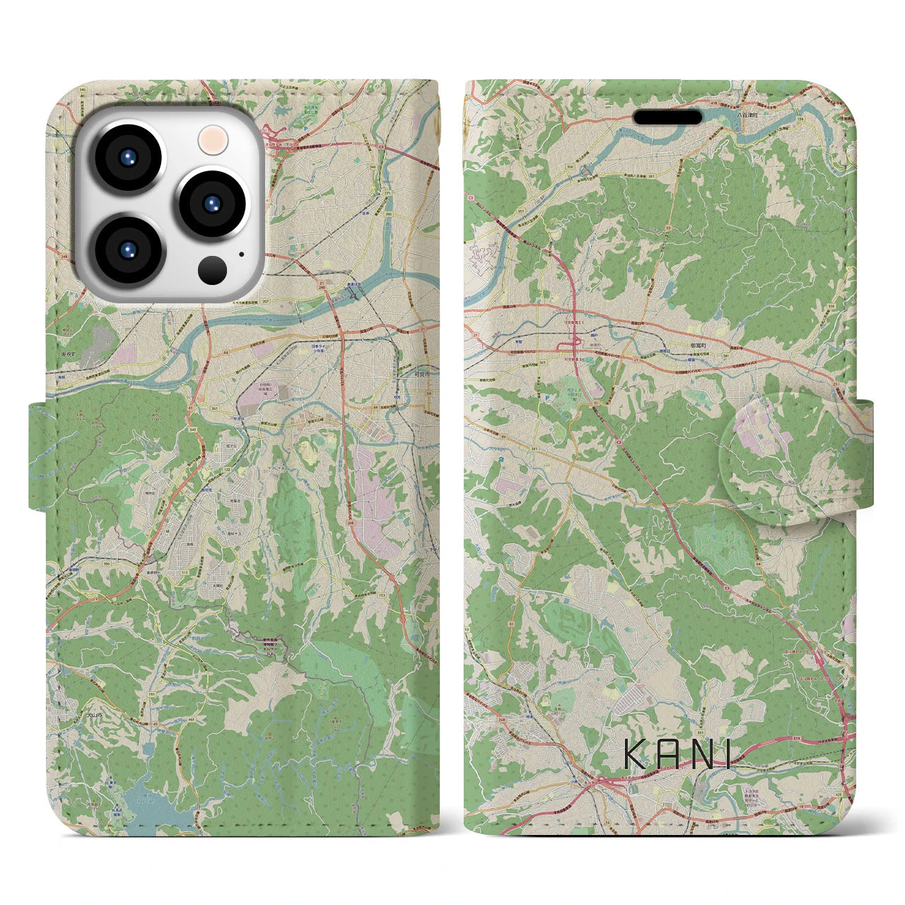 【可児(岐阜県)】地図柄iPhoneケース(手帳タイプ)ナチュラル・iPhone 13 Pro 用
