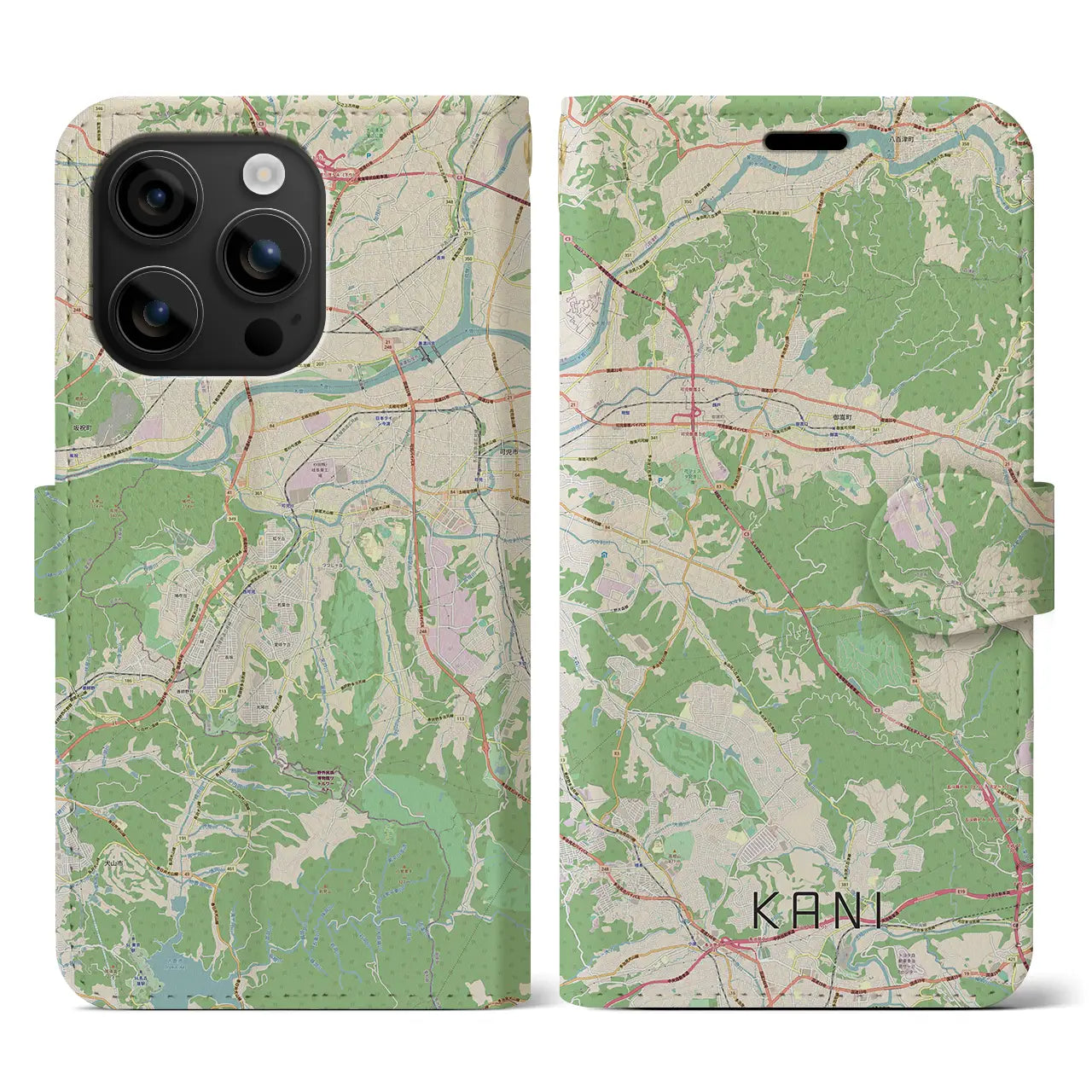 【可児(岐阜県)】地図柄iPhoneケース(手帳タイプ)ナチュラル・iPhone 16 用