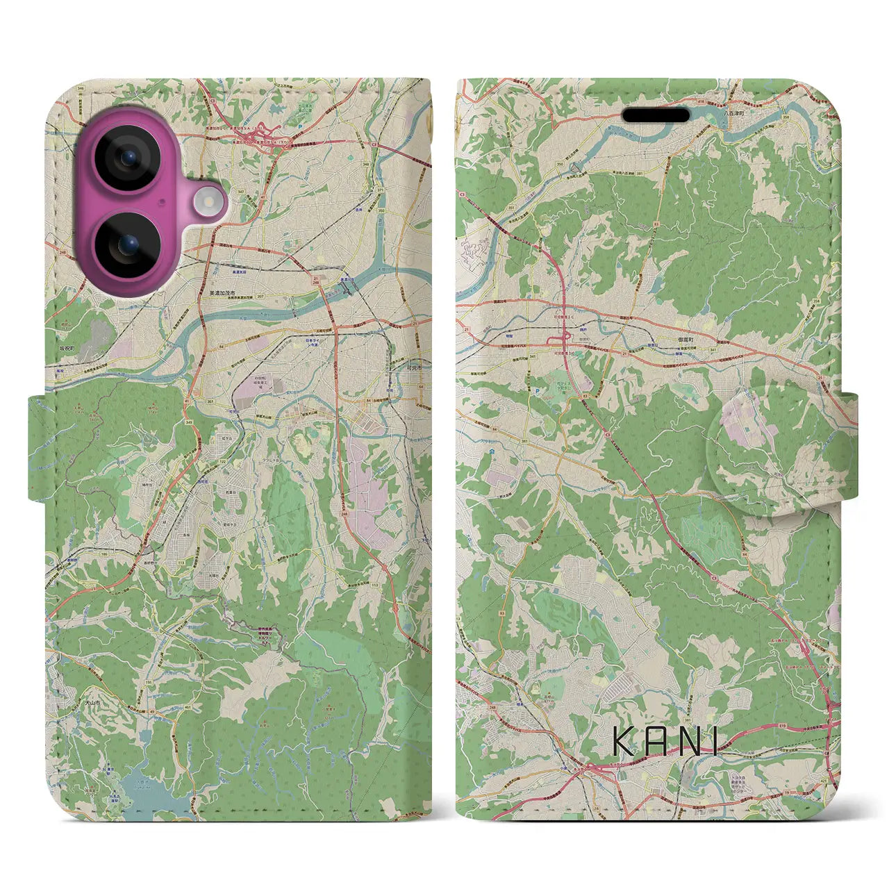 【可児(岐阜県)】地図柄iPhoneケース(手帳タイプ)ナチュラル・iPhone 16 Pro 用