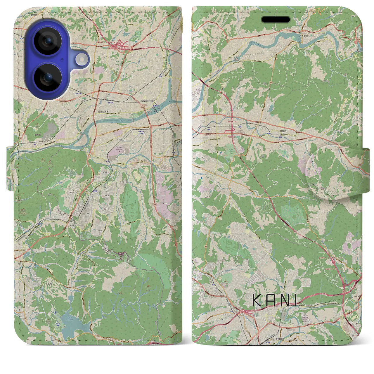 【可児(岐阜県)】地図柄iPhoneケース(手帳タイプ)ナチュラル・iPhone 16 Pro Max 用