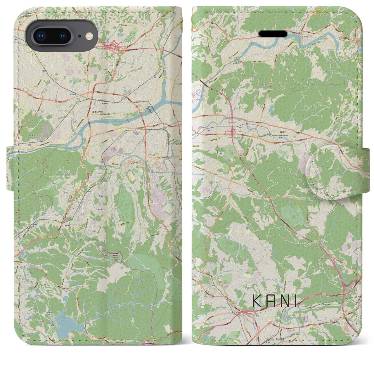 【可児(岐阜県)】地図柄iPhoneケース(手帳タイプ)ナチュラル・iPhone 8Plus /7Plus / 6sPlus / 6Plus 用