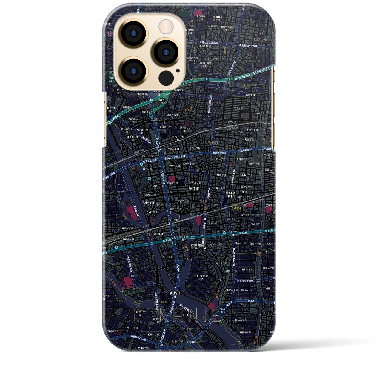 【蟹江(愛知県)】地図柄iPhoneケース(バックカバータイプ)