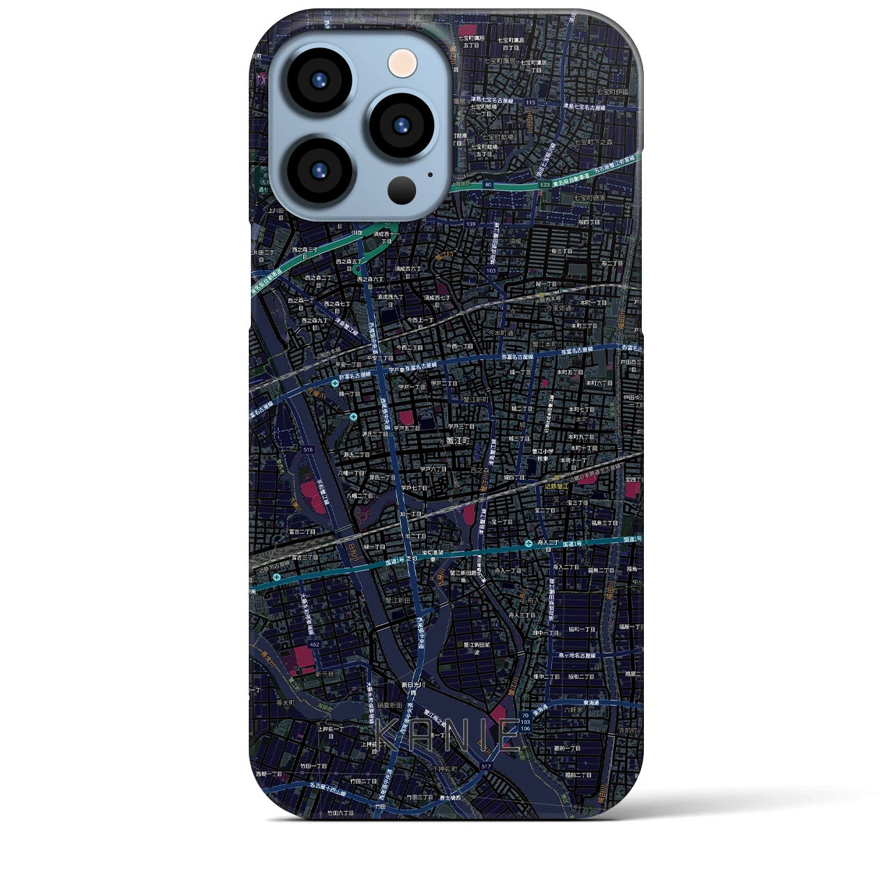 【蟹江(愛知県)】地図柄iPhoneケース(バックカバータイプ)