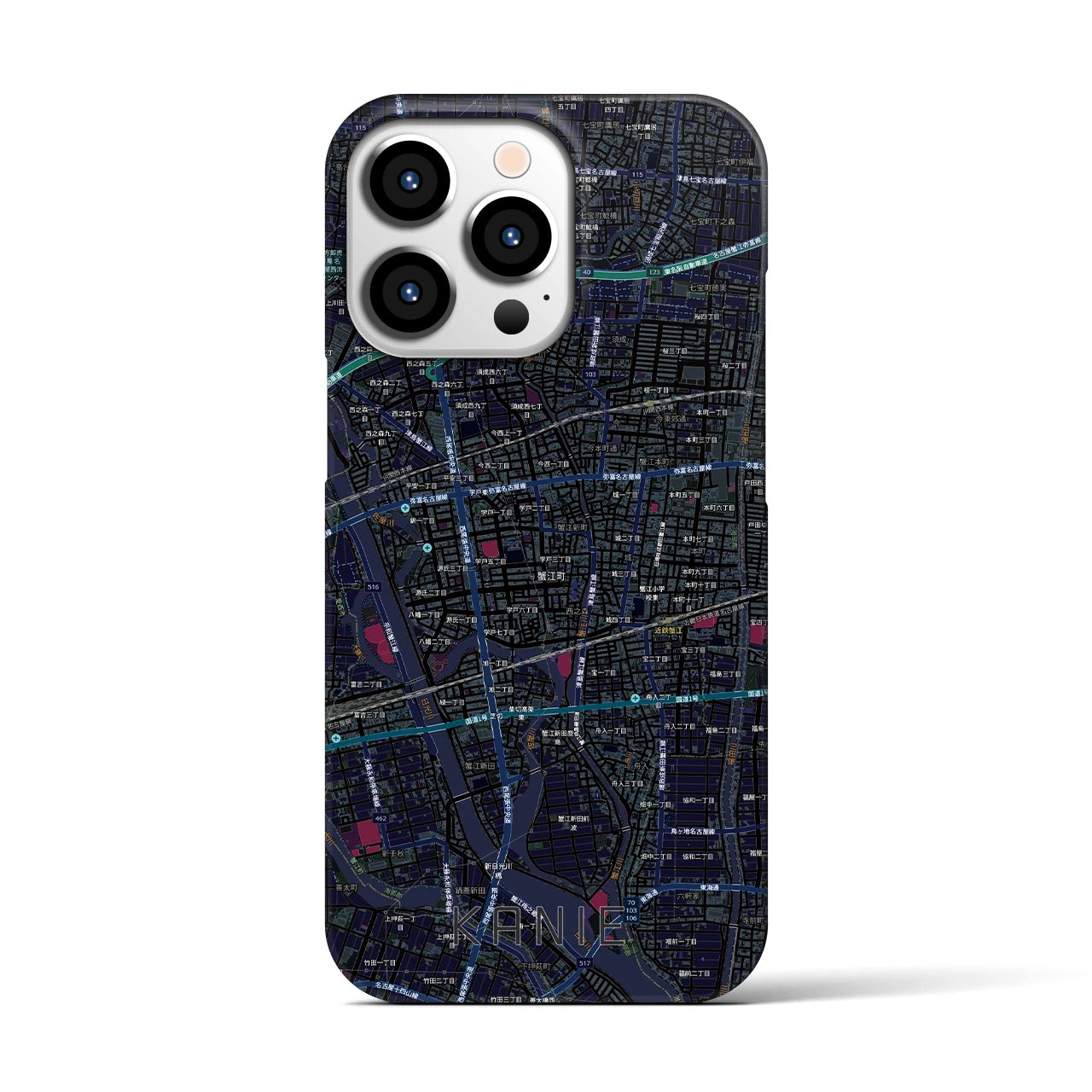 【蟹江(愛知県)】地図柄iPhoneケース(バックカバータイプ)