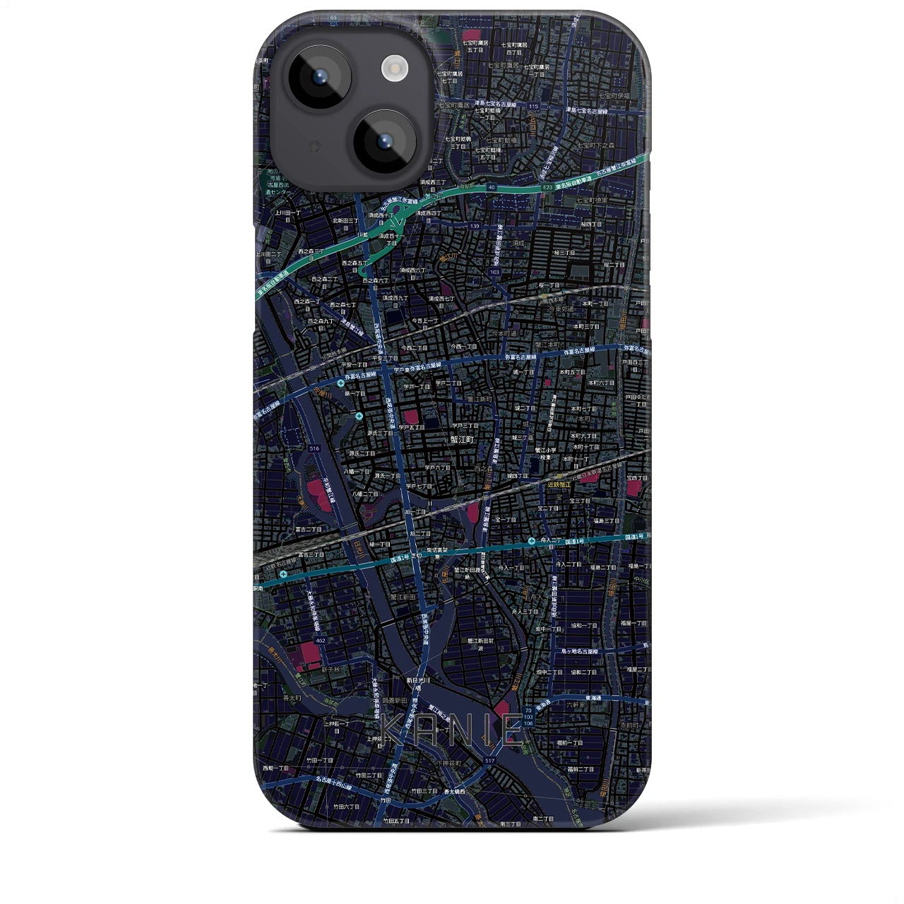 【蟹江(愛知県)】地図柄iPhoneケース(バックカバータイプ)