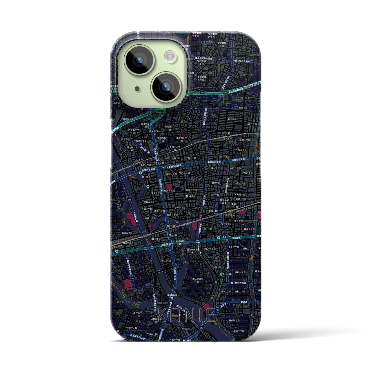 【蟹江(愛知県)】地図柄iPhoneケース(バックカバータイプ)