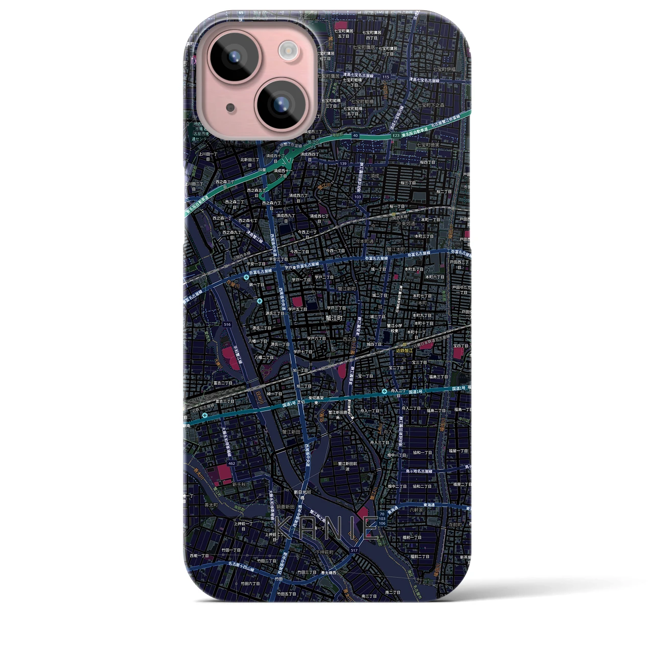 【蟹江(愛知県)】地図柄iPhoneケース(バックカバータイプ)