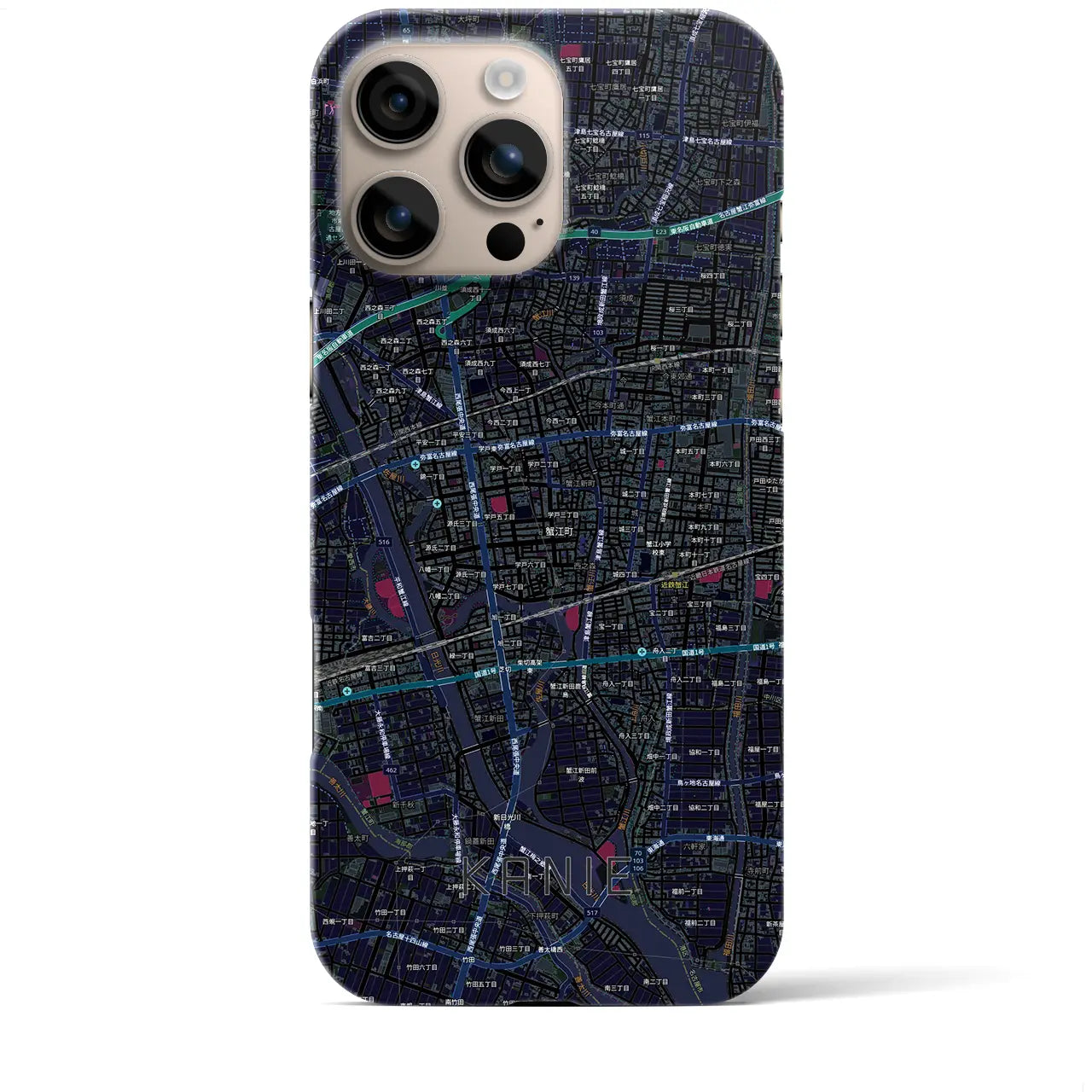【蟹江(愛知県)】地図柄iPhoneケース(バックカバータイプ)