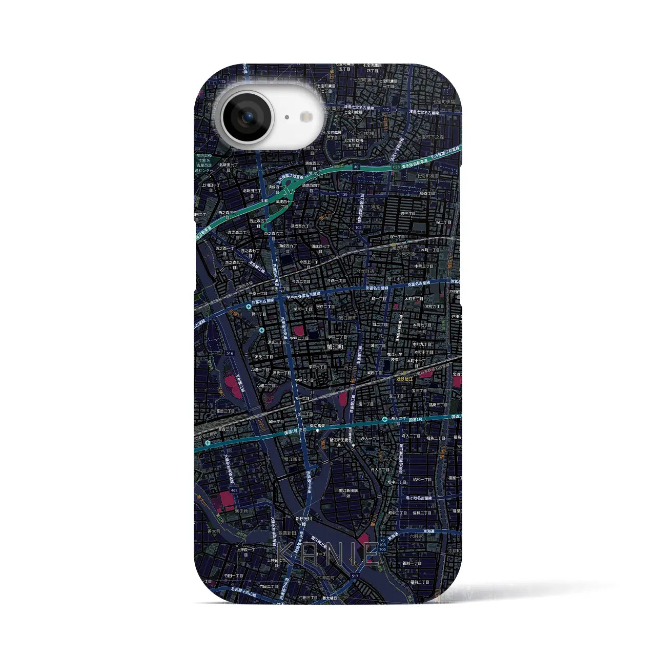 【蟹江(愛知県)】地図柄iPhoneケース(バックカバータイプ)