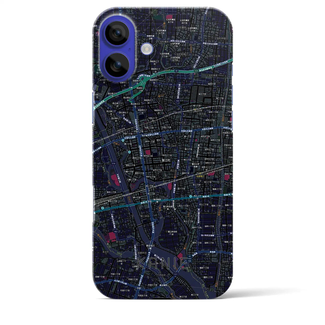 【蟹江(愛知県)】地図柄iPhoneケース(バックカバータイプ)