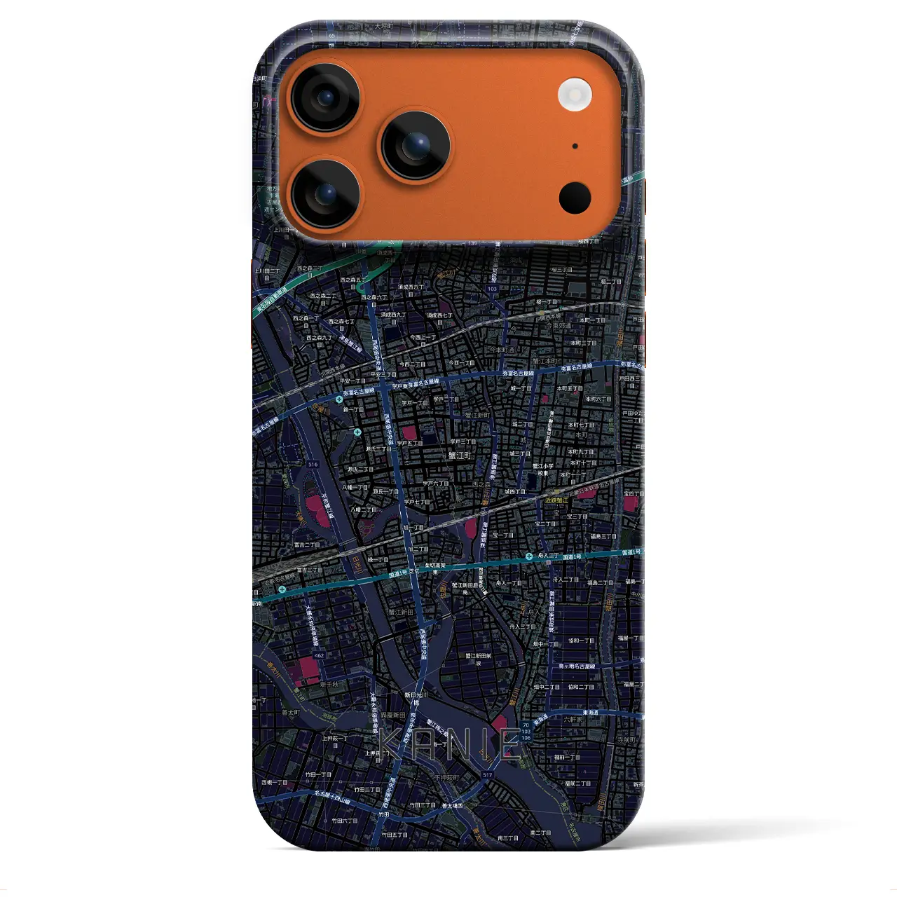【蟹江(愛知県)】地図柄iPhoneケース(バックカバータイプ)