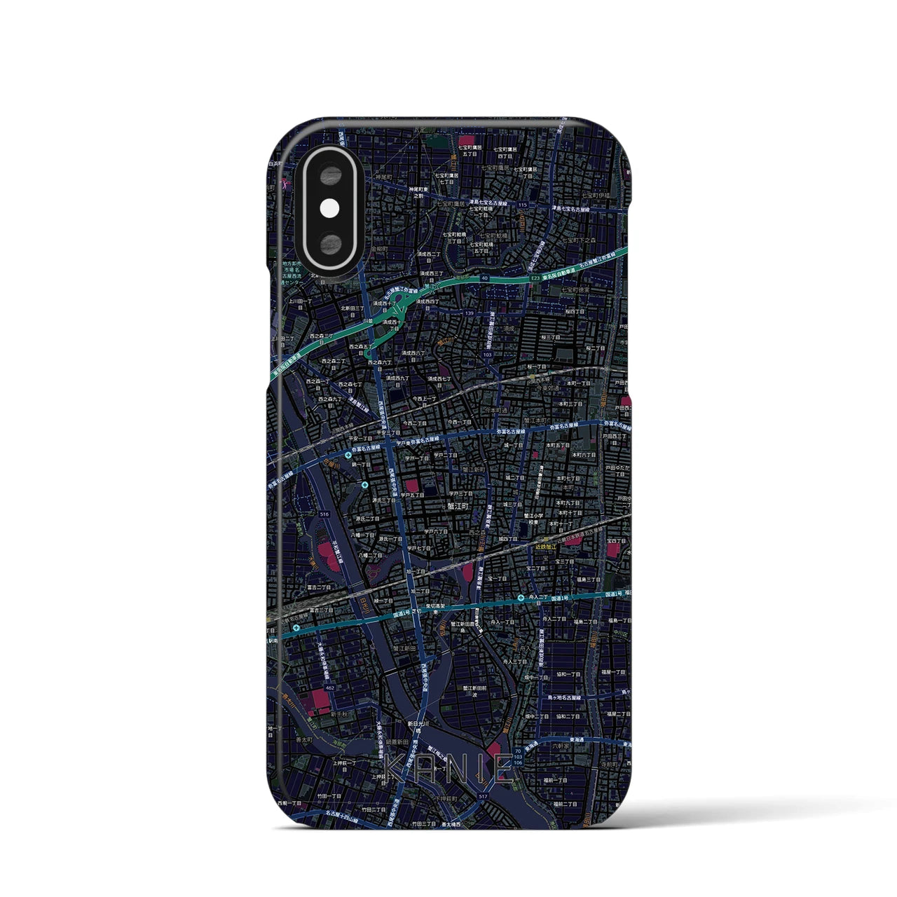 【蟹江(愛知県)】地図柄iPhoneケース(バックカバータイプ)