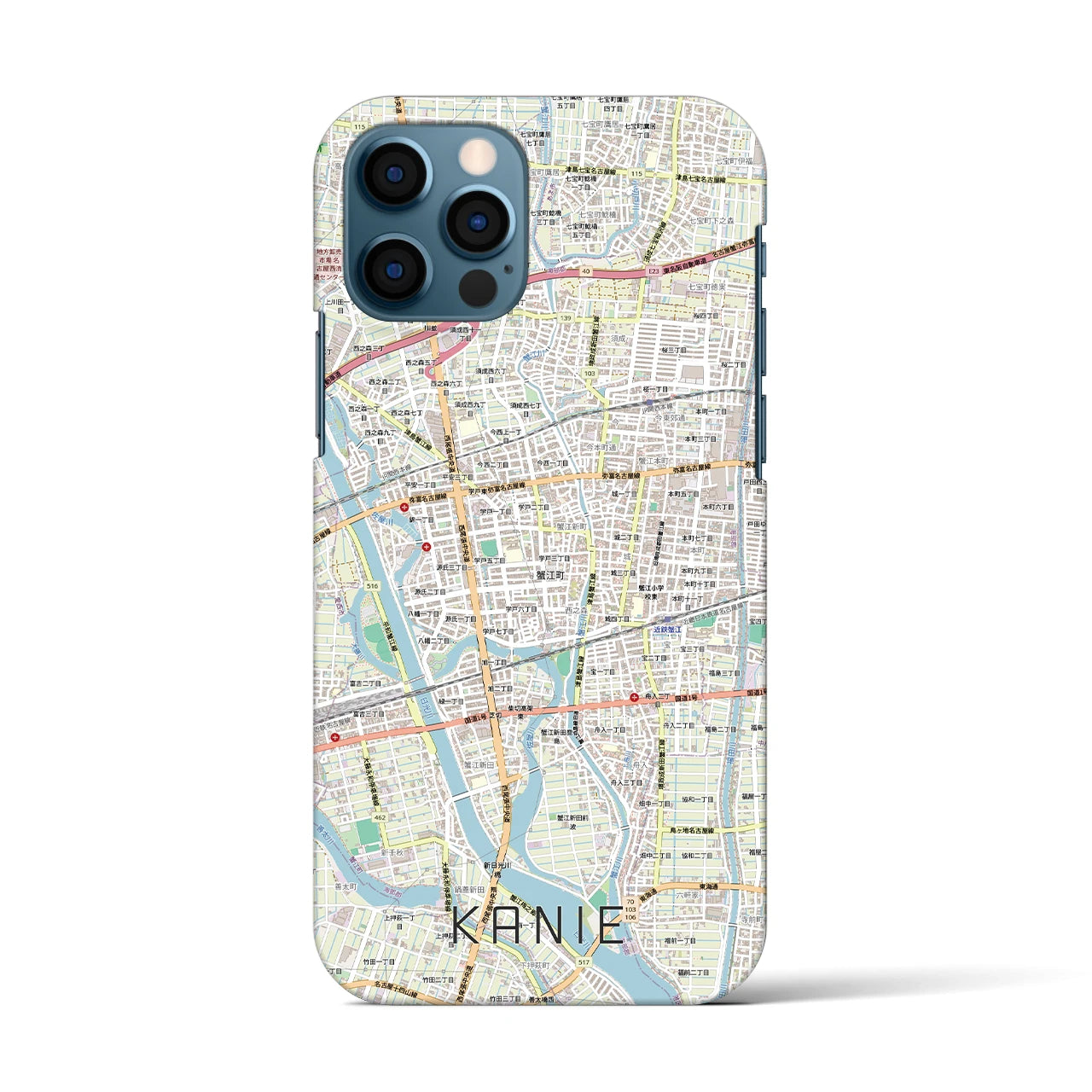 【蟹江(愛知県)】地図柄iPhoneケース(バックカバータイプ)