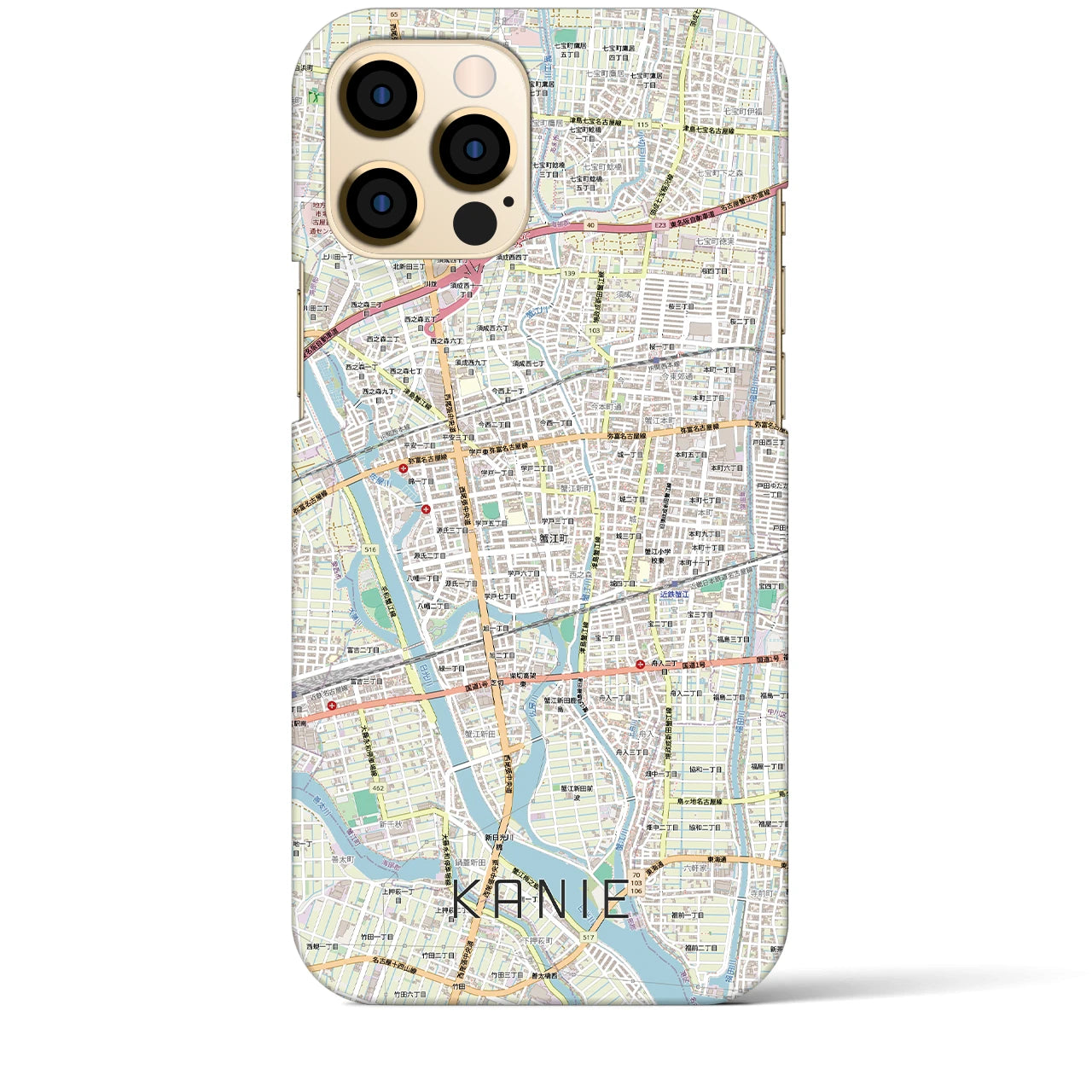 【蟹江(愛知県)】地図柄iPhoneケース(バックカバータイプ)