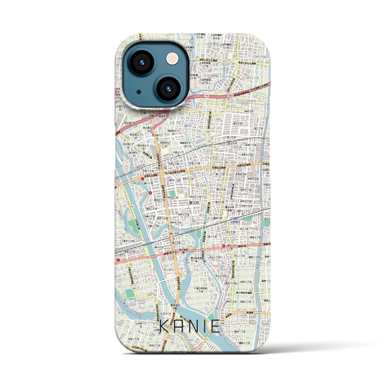 【蟹江(愛知県)】地図柄iPhoneケース(バックカバータイプ)