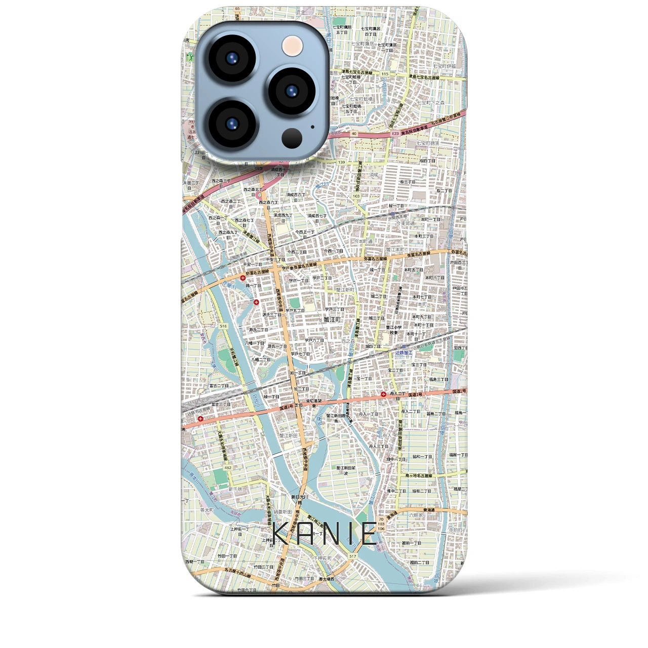 【蟹江(愛知県)】地図柄iPhoneケース(バックカバータイプ)