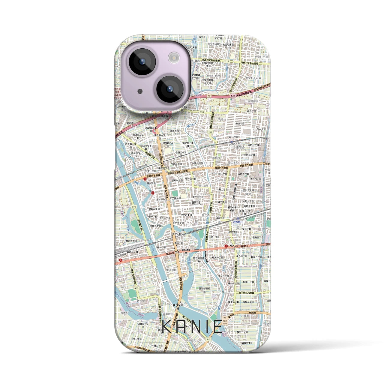 【蟹江(愛知県)】地図柄iPhoneケース(バックカバータイプ)