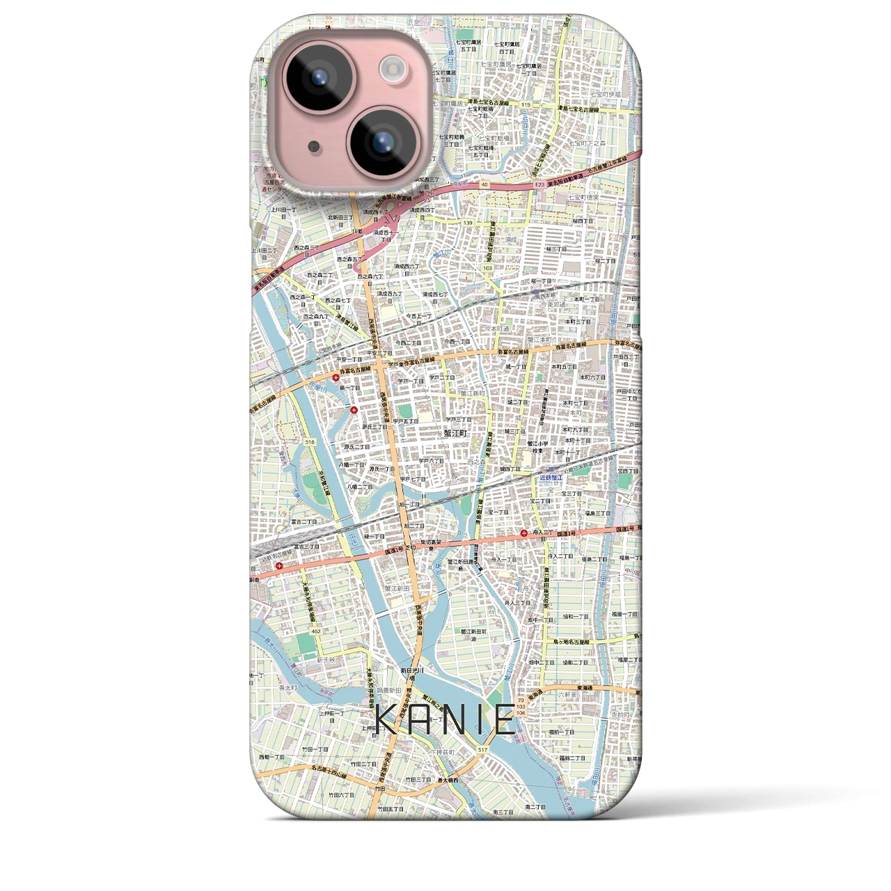 【蟹江(愛知県)】地図柄iPhoneケース(バックカバータイプ)