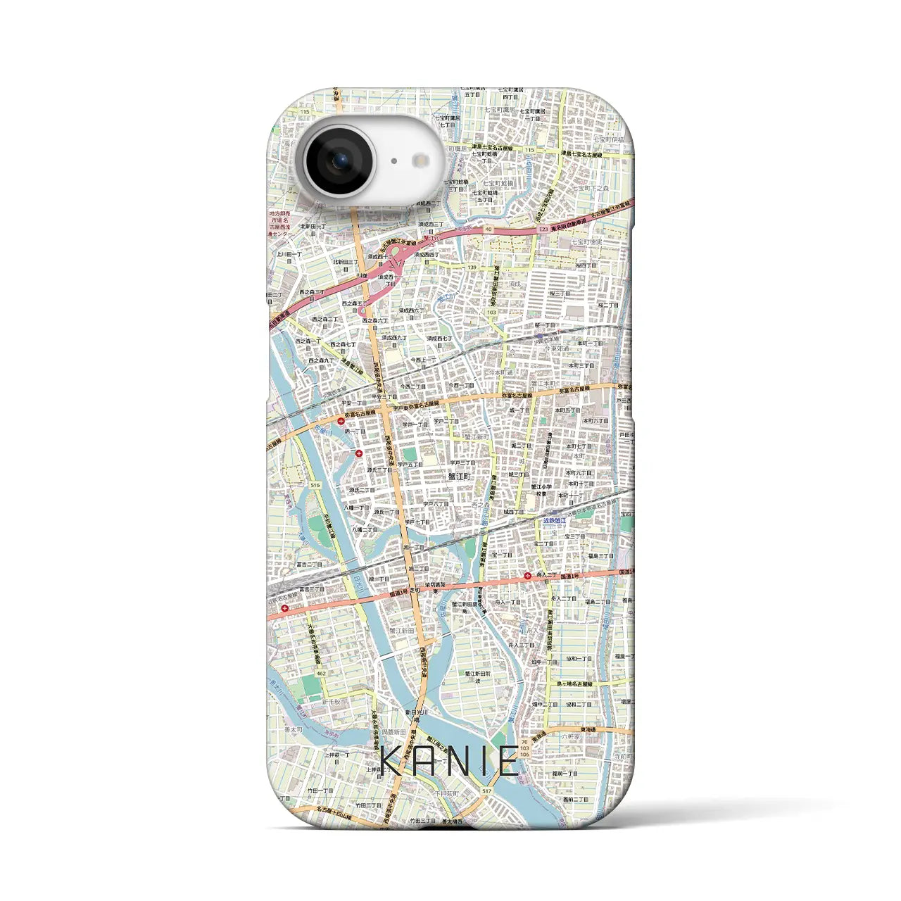 【蟹江(愛知県)】地図柄iPhoneケース(バックカバータイプ)