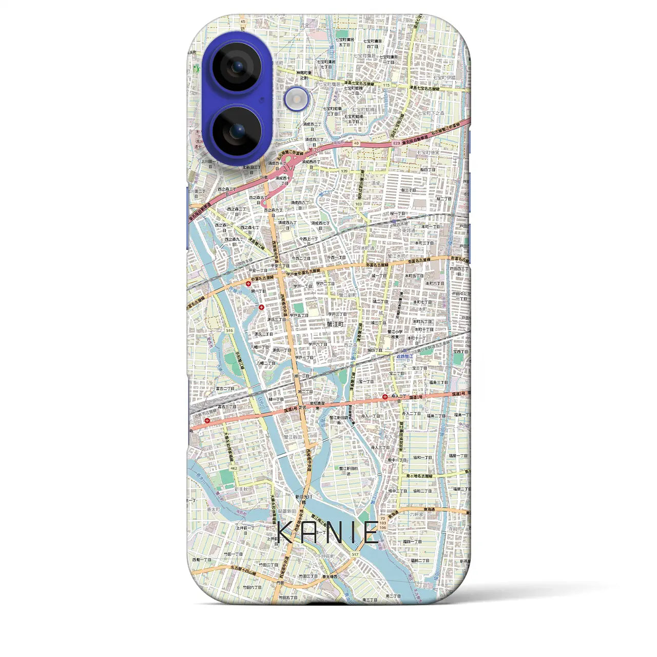 【蟹江(愛知県)】地図柄iPhoneケース(バックカバータイプ)