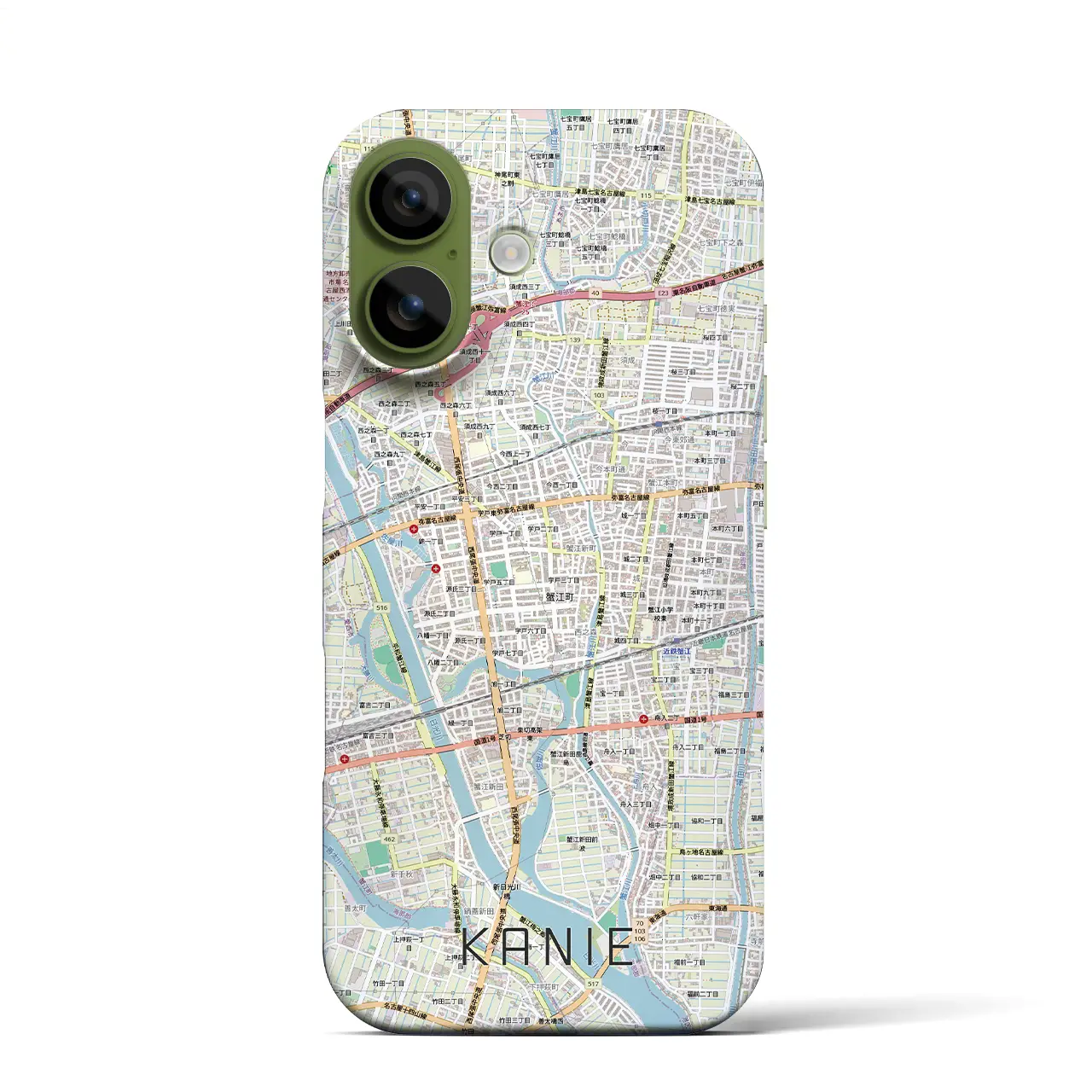 【蟹江(愛知県)】地図柄iPhoneケース(バックカバータイプ)